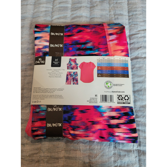 Girls Member's Mark 3 Piece Active Set XL (14/16) Pink Multi-color NWT - Picture 2 of 2